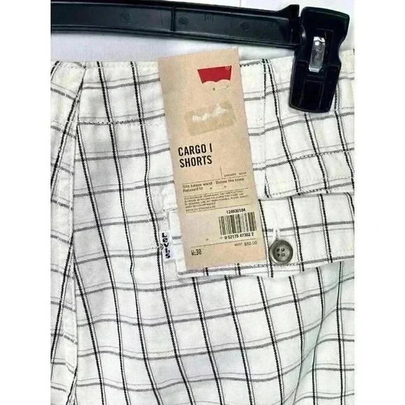 Levis Cargo Shorts Men’s 30 White Black Plaid Relaxed Fit White Tab Cotton NEW - Picture 5 of 12
